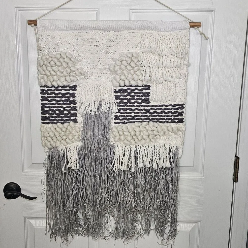Bella Luxx Woven Wall Hanging Grey And White Wool Yarn Cotton Boho Decor